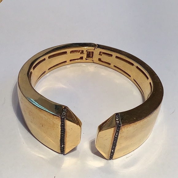 Louise et Cie Jewelry - LOUISE ET CIE Gold Metal Collection Hinge Cuff Bracelet with Micro Paved Stones
